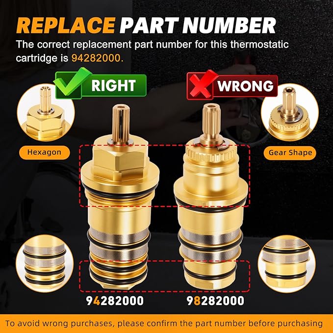 94282000 3/4" Brass Thermostatic Cartridge Valve Core Fit for Hansgrohe Ecostat Showers, for 2-Hole & 3-Hole Thermostatic Tub Fillers, for iBox Trims & ThermoBalance Panels Temperature Control