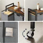 HOOBRO Laundry Sorter 3 Section, Laundry Hamper with Wheels, 3 × 11.5 Gal (43.4L), Rolling Laundry Basket, Pull-Out and Removable Oxford Fabric Laundry Bags, Rustic Brown and Grey BFG76XY01