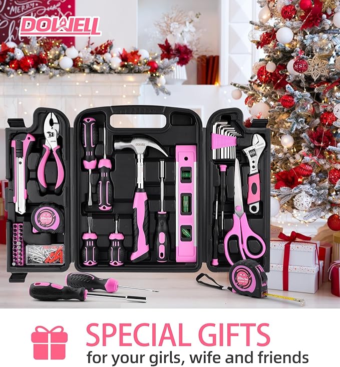 DOWELL 123-Piece Pink Home Repair Tool Kit for Women & Girls - All-in-One DIY Toolkit with Ergonomic Handles, Durable Toolbox, Non-Slip Grips | Perfect Gift for Wives, Moms, Crafters
