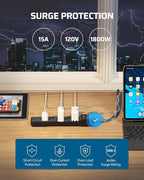 DEWENWILS 2-Pack 6-Outlet Power Strip Surge Protector, 6Ft Long Extension Cord, UL Listed, Low Profile Flat Plug, 15 Amp Circuit Breaker, 500 Joules, Wall Mount, Black