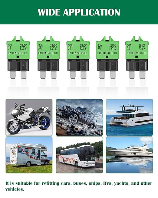 LENKRAD Automotive 30 Amp ATC/ATO Resettable Fuse 30A Manual Reset Standard Blade 30Amp Fuses Manual-Reset Circuit Breaker 30A for Car Truck RV Marine Boat Trolling Motorhome, 5 Pack