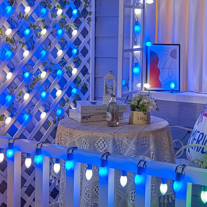 Brightown C9 LED Replacement Christmas Bulbs, 25 Pack Blue and White Shatterproof C9 Bulbs, Waterproof Commercial LED Holiday Bulb for Christmas String Light, E17 Intermediate Base, Dimmable