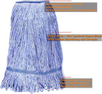 String Mop Heads Replacement Heavy Duty Commercial Grade Blue Cotton Looped End Wet Industrial Cleaning Mop Head Refills (2, Medium)