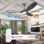 60 Inch Gray Wood Ceiling Fans with Lights, Smart Control-Remote/Alexa/Tuya App, Outdoor Ceiling Fan for Patio with Reversible DC Motor, Modern Farmhouse Ceiling Fan for Office Exterior Porch
