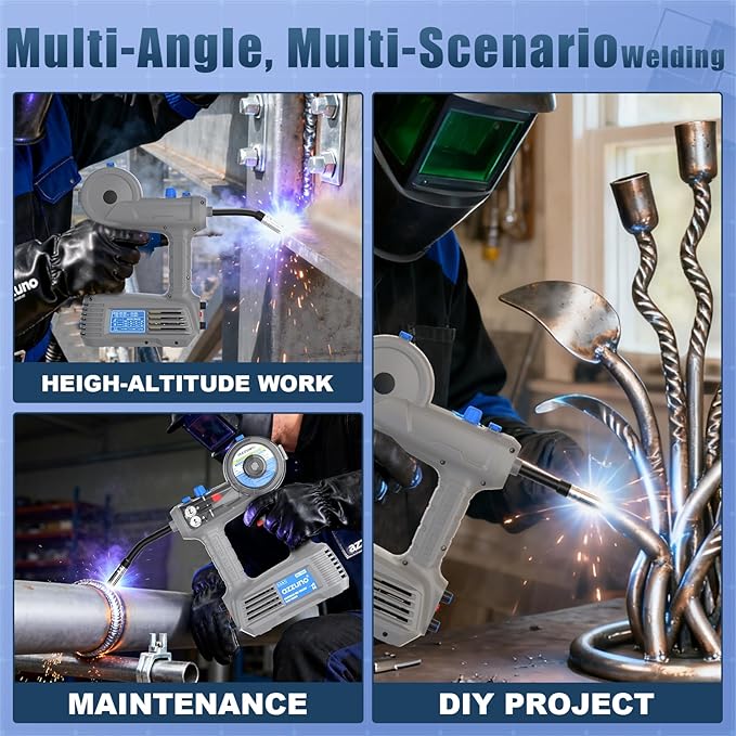 AZZUNO Handheld MIG Welder 100A, 110V Flux Core Welder Machine with 360° MIG Torch, Portable Gasless MIG Welding Machine, Handheld Wire Feed Welder