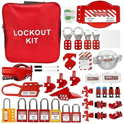 BULANGD Electrical Lockout Tagout Kit - Hasps, Safety Padlocks Circuit Breaker Lock, Loto Tags, Plug Lockout, Steel Lockout Hasp for Safe Lockouts Red…
