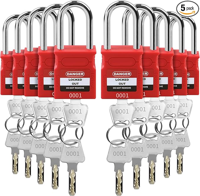 Lockout Tagout Locks - 10 Pack Red Loto Locks, Keyed Alike Padlock OSHA Compliant Lock Out Tag Out Lock, Safety Padlocks for Electrical Lockout Tag Out Kits