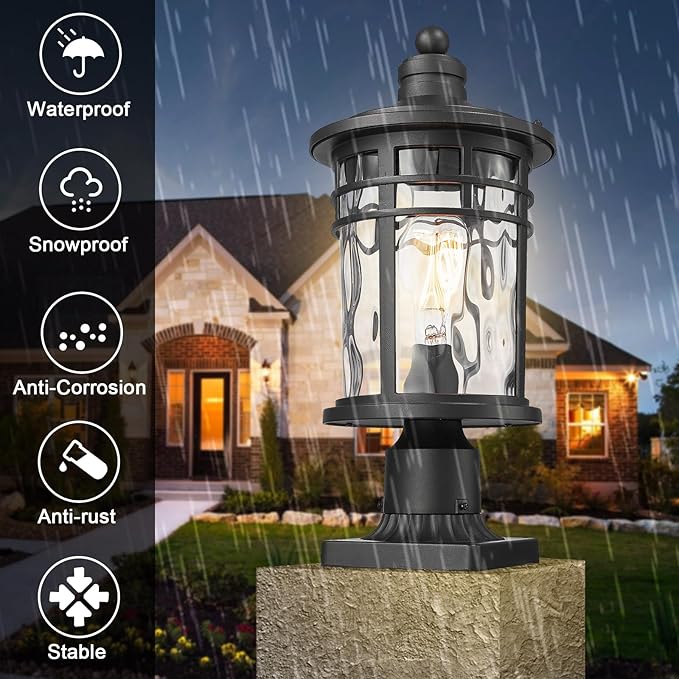 Darkaway 2 Pack Large Outdoor Post Lights Lamp Posts Outdoor Lighting, 17inch Aluminum Post Lights Outdoor Light Fixtures with Water Ripple Glass for Patio Yard Garden