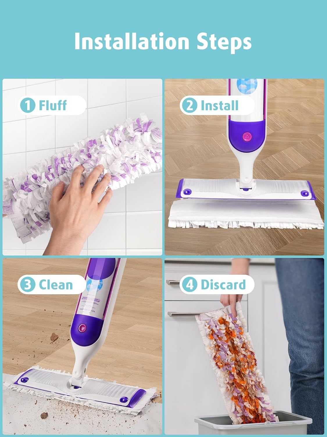 AIR U+ 48 Pack Disposable Power Mop Pads Refills for Swiffer Power Mop, Unscented 14-Layer Thickened Multi-Surface Replacement Mopping Refills Pads for Floor Surface Cleaning