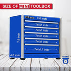 P.I.T. Mini Blue Tool Box, Portable 5-Drawer Micro Roll Cab Steel Stackable Tool Box with Liner, Blue Small Tool Case for Tools Storage and Organizers, Home DIY