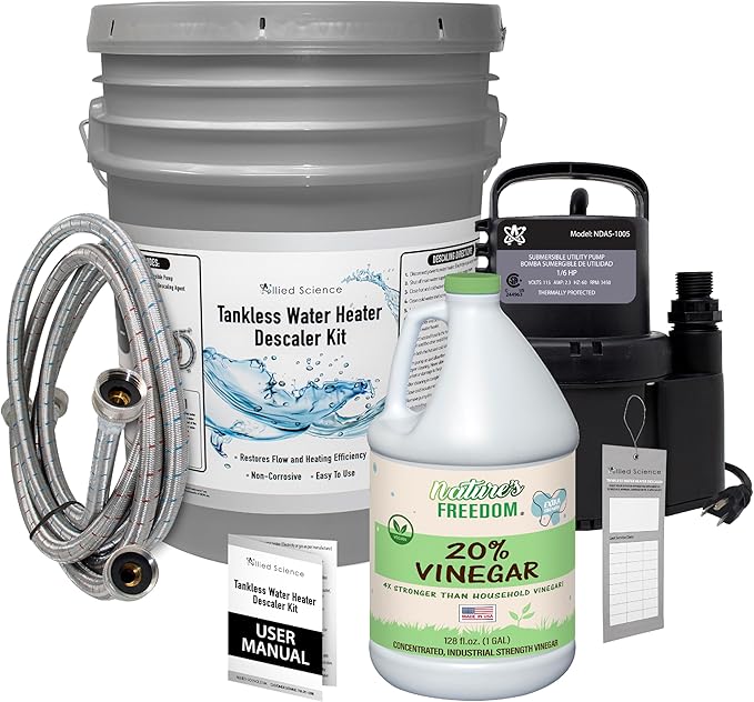Tankless Water Heater Flush Kit with Gallon Concentrated Vinegar, Dilutes to 4 Gallons