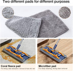18" Microfiber Flat Mops for Floor Cleaning, Commercial Dust Mop for Hardwood Floors with Stainless Steel Handle - 6 Reusable Flat Mop Refills and 1 Dirt Removal Scrubber Included