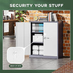 Greenvelly Metal Storage Cabinet, 36" Locking Storage Cabinet with Doors and Shelves, Lockable Storage Cabinets for Home Office, Utility Locker Cabinet, Steel Garage Cabinet with 2 Keys, White Grey