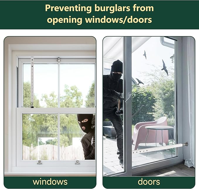 Window Security Bars Adjustable, Window Bars Security Inside Vertical, Heavy Window Ac Lock Bar with Rubber Feet for Up and Down Windows, 17-33 inch Double Hung Window Stopper -2 PCS Patented