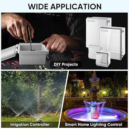 TICONN Waterproof Electrical Junction Box IP67 ABS Plastic Enclosure with Hinged Cover with Mounting Plate, Wall Brackets, Cable Glands (Off-White, 11"x7.5"x5.5")
