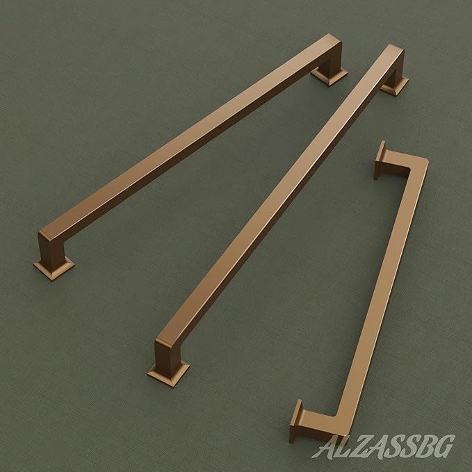 Alzassbg 6 Pack Champagne Bronze Cabinet Pulls, 3-3/4 Inch(96mm) Hole Centers Cabinet Handles Square Kitchen Hardware for Cabinets AL3046TGP