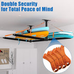 Double Paddleboard and Surfboard Garage Ceiling Storage Racks, Adjustable Height Overhead Storage Ladder Hanger, Heavy Duty Kayak Ceiling Storage with Fix Straps, Holds 200 lbs, Black