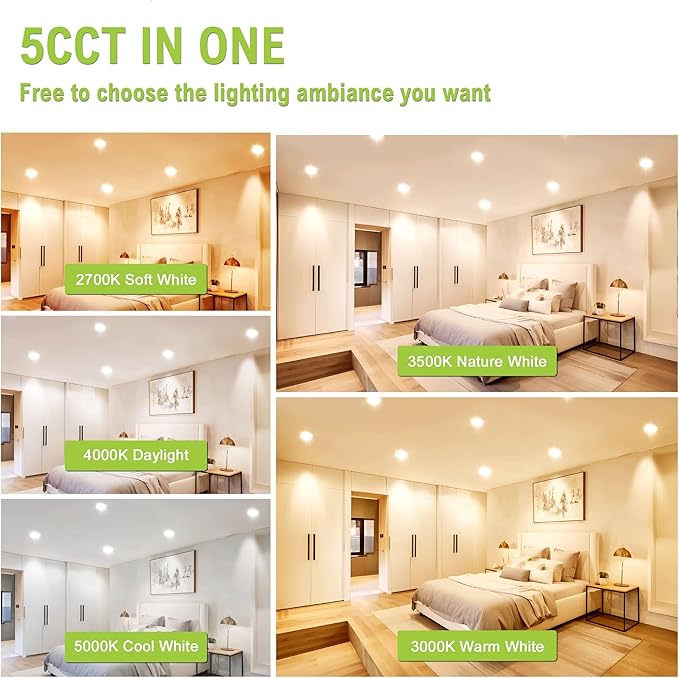 DAMINY 6 Pack 4 Inch LED Recessed Lighting with Junction Box,5CCT,Ultra-Thin Recessed Light,9W 750lm, Dimmable Canless Wafer Ceiling Light,High Brightness - ETL