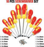 Magnetic Screwdriver Sets 10 PCS,Craftsman Screwdriver Set with Bag,Flat Head Phillips Screwdriver, Non-Slip Cushion Grip for Repair Home Improvement,Red & Yellow