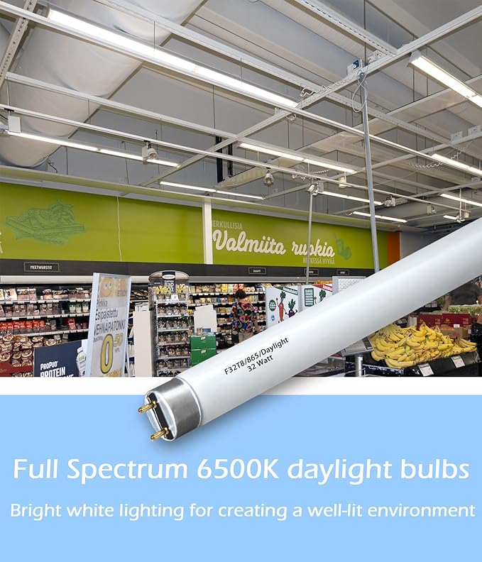 (10pack) 48 inch F32T8/865 Fluorescent Tube Light,4FT 32Watts 6500K Full Spectrum Daylight Bulb,Ra83 High Transparent Replacement for Ceiling Lights,Fish Tank Bulb