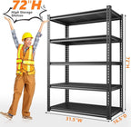 REIBII 72'' Storage Shelves 2050LBS Garage Shelving Heavy Duty 5-Tier Metal Shelving Adjustable Garage Shelves for Storage,Basement, Warehouse,72" H*31.5" W*16.5" D, 2PC