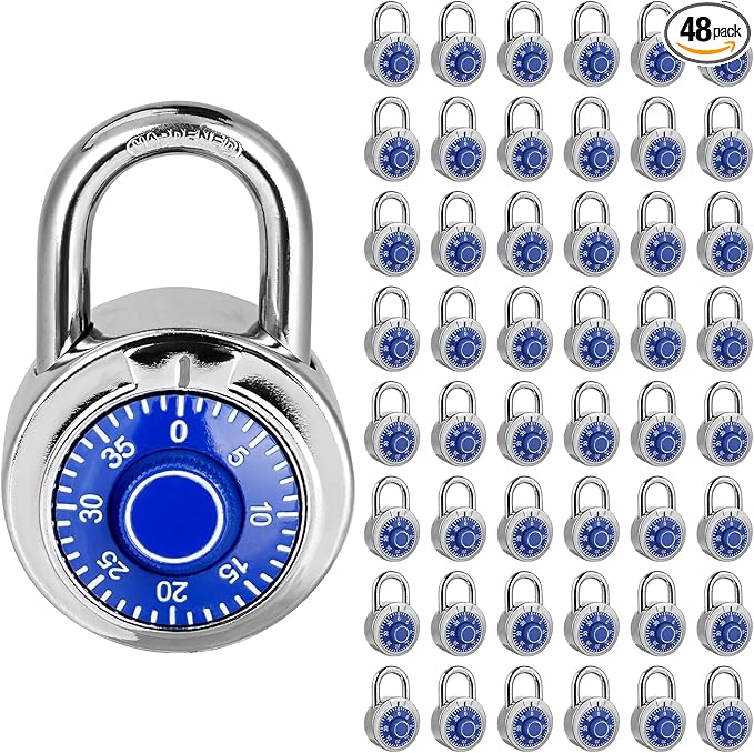 Combination Padlock 48 Pack, Fixed Dial Combination Padlock with Different Combinations, 2 in. Wide. Blue Turntable, Lock for Gym & Locker, School, Toolbox, and More