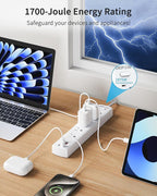2 Prong Power Strip, 2 to 3 Prong Outlet Adapter with 5 AC & 4 USB Ports (2 USB C), 5FT Braided Cord, 1700J Two Prong Surge Protector, Wall Mountable, Ideal for Old House Non-Grounded Outlets