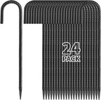 16 Inches 24-Pack J Hook Rebar Stakes Heavy Duty Tent Stakes with Chisel Point End, Steel Ground Anchors Metal Garden Stakes Chain Link Fence Stakes Black Coated