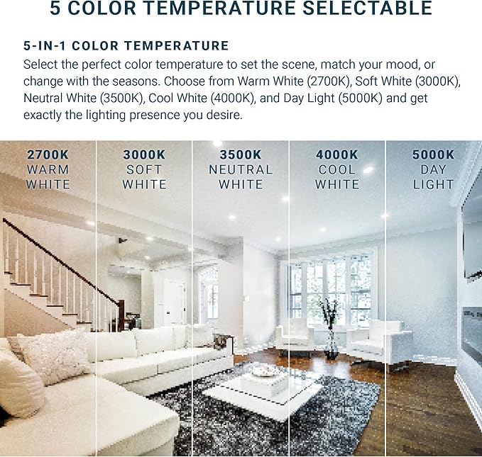 PARMIDA (24 Pack) 5/6 Inch Dimmable 5CCT LED Disk Lights, 15W Surface Mount Ceiling Lighting, 5 Color Selectable 2700K/3000K/3500K/4000K/5000K, 1100lm, J-Box Or Recessed Can Installation, UL-Listed