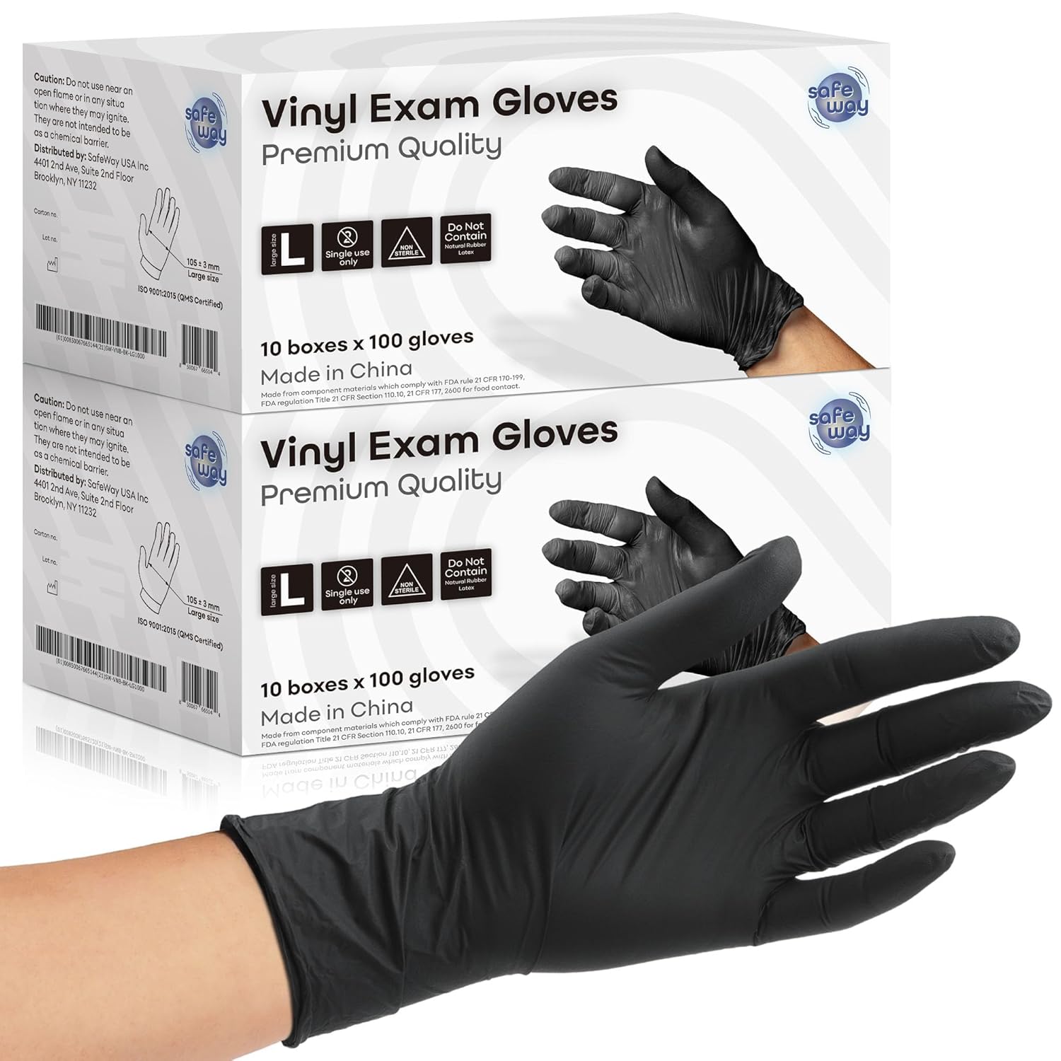 SAFEWAY USA Vinyl Disposable Gloves — Non-Latex and Powder Free, Heavy-Duty Protective and Multi-Purpose Gloves for Cleaning, Food Prep, Tattooing, Lab Works, Mechanics and More — (2000 pcs, Large)