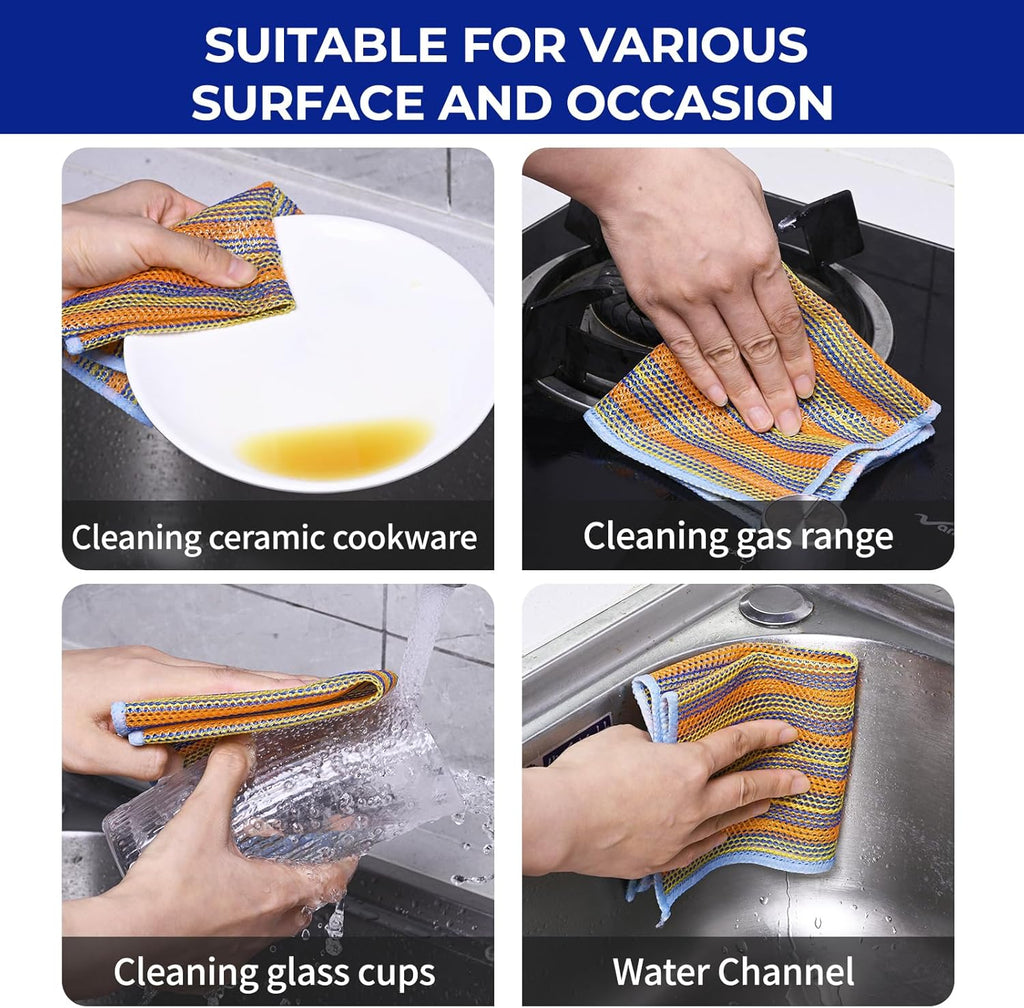 12PCS Non-Scratch Multipurpose Steel Wire Dishcloths - Reusable Quick-Dry Odor-Free Scrub Cloths for Dishes, Kitchen Cleaning Cloths for Cookware, Sinks, Stove Tops(9.84X9.84)