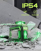 LasGoo Laser Level 3x360° Self Leveling, 3D Green Cross Line Laser for Construction and Picture Hanging, Rechargeable Battery, Remote Control, Magnetic Rotating Stand Included - LG-3Dx