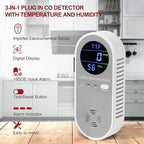 Plug in Carbon Monoxide Detector, Carbon Monoxide Alarm, 3-in-1 Real-time Digital Display CO Level, Fahrenheit(°F) & Humidity, Co Detector Monitor for Home,RV,Apartment