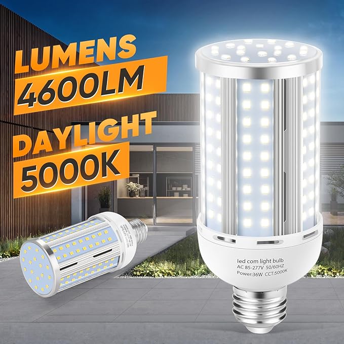 2 Pack 36W Corn LED Light Bulb Fanless,(320 Watt Equivalent) E26/E39 Medium/Large Mogul Base LED Cob Lamp 5000K Daylight 5,400LM for Outdoor Indoor Garage Warehouse Factory Workshop Street Backyard