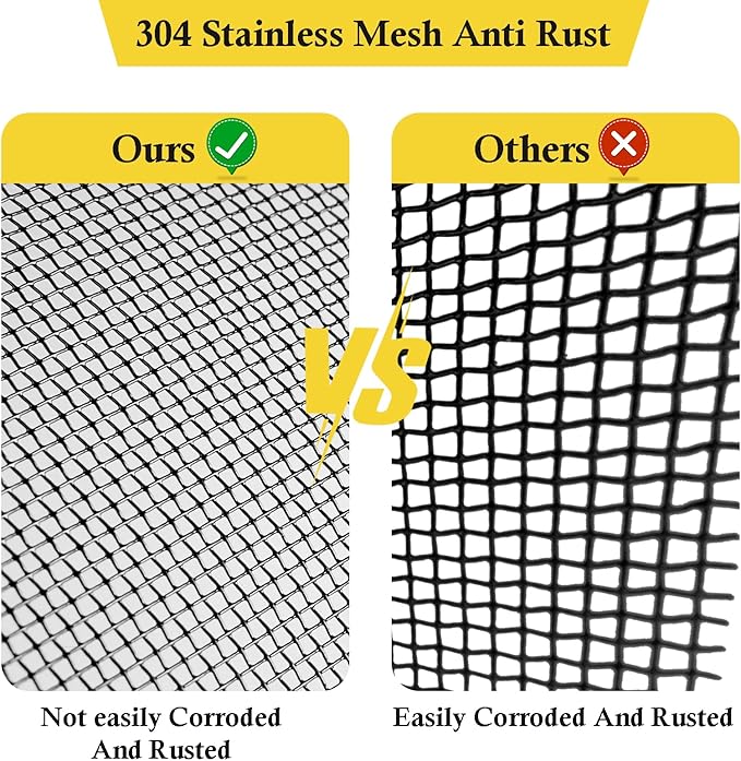 fowong 304 Stainless Steel Mesh Window Screen Roll, Black 35INx10FT Window Screen Replacement, Durable Metal Wire Mesh for Door, Patio, Porch, DIY, Easy to Cut and Install (20 x 22 Mesh)