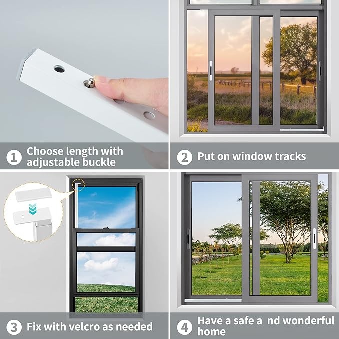 Adjustable Window Security Bars, Window Locks Bars for Inside Windows Prevent Burglary, Window Safety Bars for Children Security, Window Stoppers for Extends from 16.3-29.3 in(Steel 1 pcs)