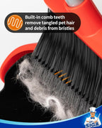 MR.SIGA Broom and Dustpan Set with Long Handle, Stand Upright Broom with Dustpan Combo for Floor Cleaning, Lightweight Sweeping Set for Indoor and Outdoor Use, 51.7"(131 cm) Long Handle, Black & Red