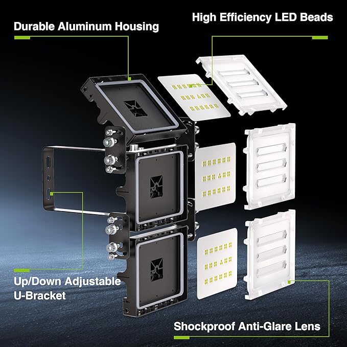 STASUN 2 Pack 150W LED Flood Lights, Mini Series Outdoor Floodlight, 15000LM 6000K Daylight White IP66 Waterproof 3 Adjustable Heads LED Exterior Flood Light for Yard, Driveway, Garage, Patio, Porch