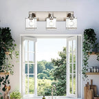 3-Lights Bathroom Wall Light Fixtures E26 Bulb Base, Brushed Nickel Vanity Lighting Fixtures Over Mirror with Clear Glass Shades for Living Room Hallway Kitchen