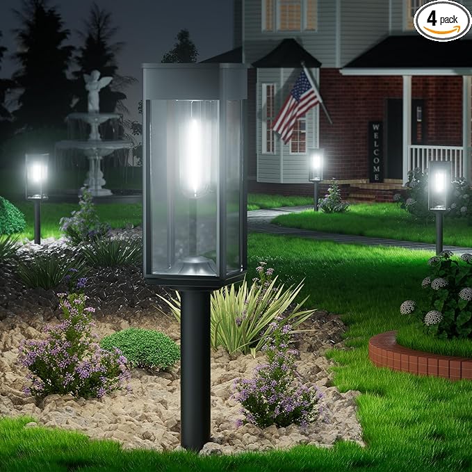 Bright Solar Lights Outdoor Waterproof IP65, 4 Pack Pathway Lights Solar Powerd, Auto On/Off Solar Outdoor Lights for Path, Yard, Landscape, Lawn, Patio, Walkway, Driveway, Garden Decor