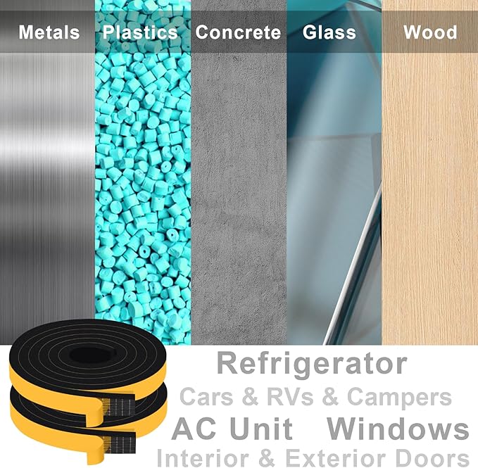 High Density Door Seal, Strong Adhesive Weather Stripping for Doors and Windows, SoundProof Weatherproof Foam Insulation Tape, Windproof, Anti-Scratch Weatherstrip, (3/4 in x 3/8 in x 13Ft)