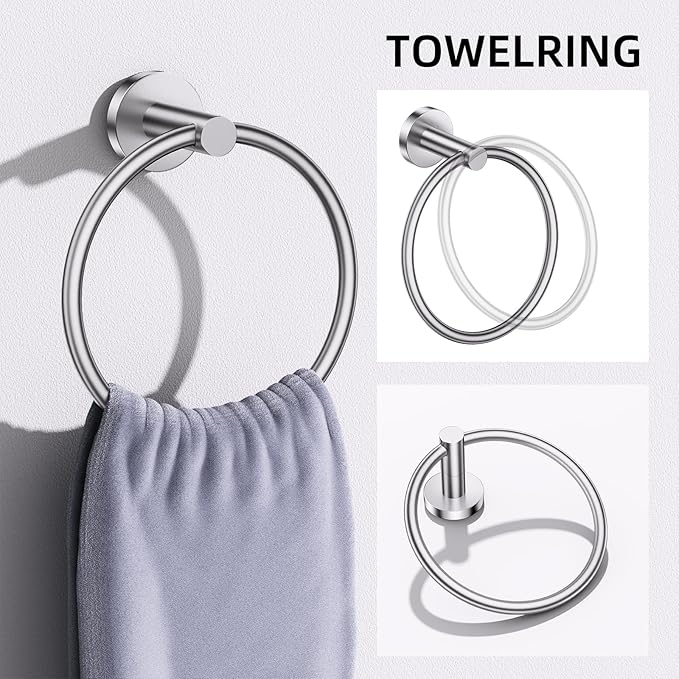 TURS Brushed 5 Piece Bathroom Hardware Set, SUS304 Stainless Steel Bath Towel Bar Set, Bathroom Towel Rack Set Wall Mounted