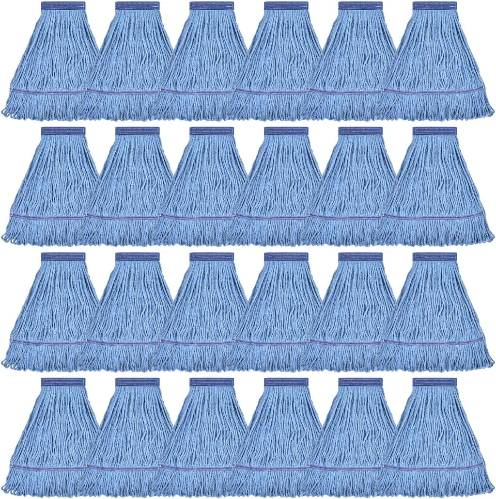 Matthew Cleaning Heavy Duty Mop Head Commercial Grade Replacement for General and Floor Cleaning, Wet Industrial Blue Cotton Looped End String Head Refills (Case of 24) Blue