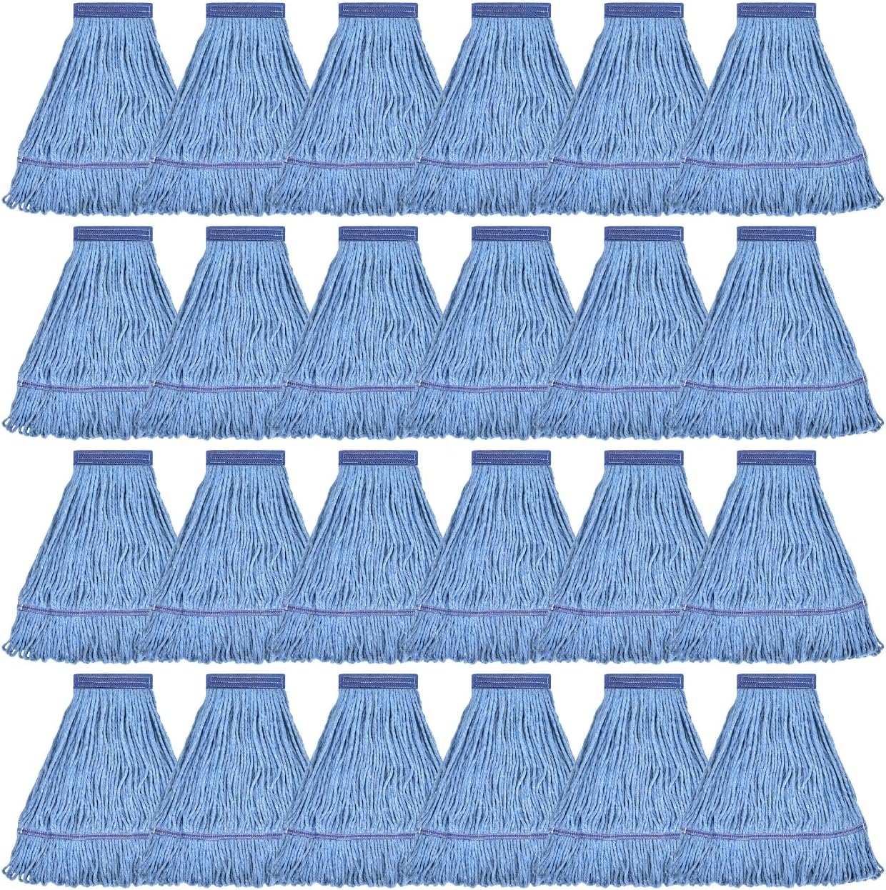 Matthew Cleaning Heavy Duty Mop Head Commercial Grade Replacement for General and Floor Cleaning, Wet Industrial Blue Cotton Looped End String Head Refills (Case of 24) Blue