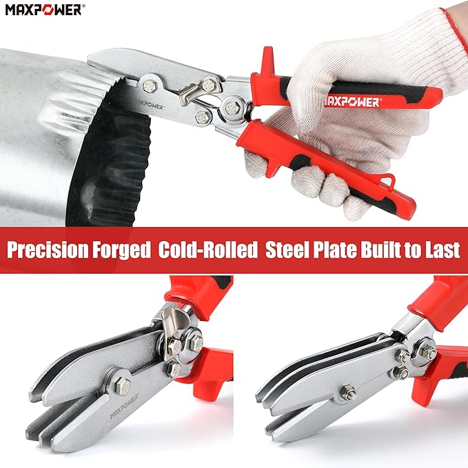 MAXPOWER Sheet Metal Crimper, 5-Blade Duct Crimping Tool- 9.8" Hand Crimper Hvac Tool for 24 Gauge Steel and 26 Gauge Stainless Steel Ductwork, Downspout,Stove Pipe