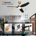 48 Inch Smart Ceiling Fans with LED Lights Remote,Quiet DC Motor,Dimmable,Outdoor Indoor Gold Black Ceiling Fan Controlled by WIFI Alexa App,for Modern Bedroom Living Room Patio Porch