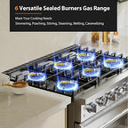 Empava 36 Inch Gas Range with 6.0 Cu. Ft. True Convection, 18,000 BTU Power Searing, 6 Sealed Burners, Convertible NG/LP, Stainless Steel Stove with Oven, CSA Certified