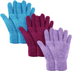 Patelai 3 Pairs Microfiber Plant Dusting Gloves Leaf Cleaning Gloves for Indoor Plants, Blinds, Furniture, House(Large,Reddish Violet, Blue, Purple)