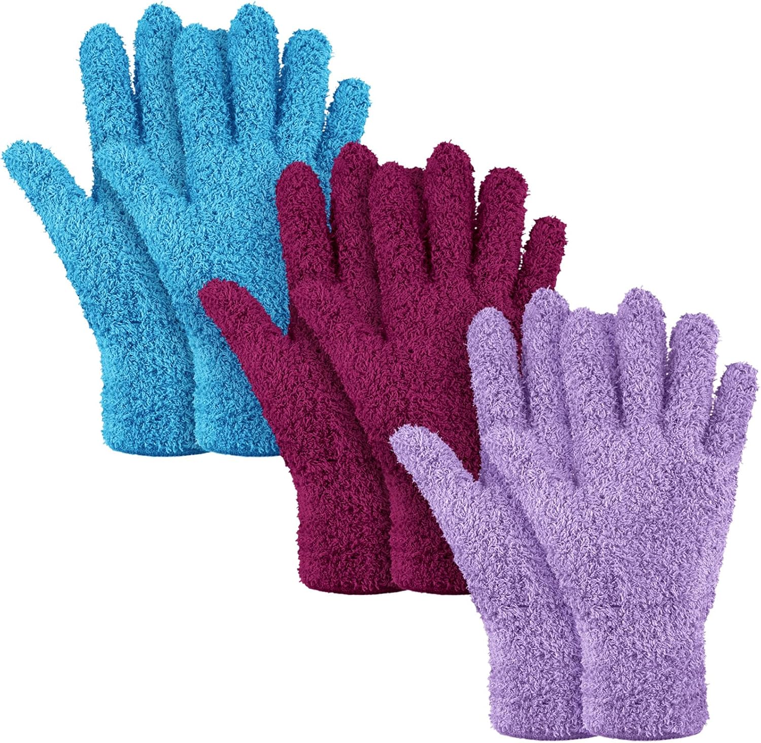 Patelai 3 Pairs Microfiber Plant Dusting Gloves Leaf Cleaning Gloves for Indoor Plants, Blinds, Furniture, House(Medium,Reddish Violet, Blue, Purple)
