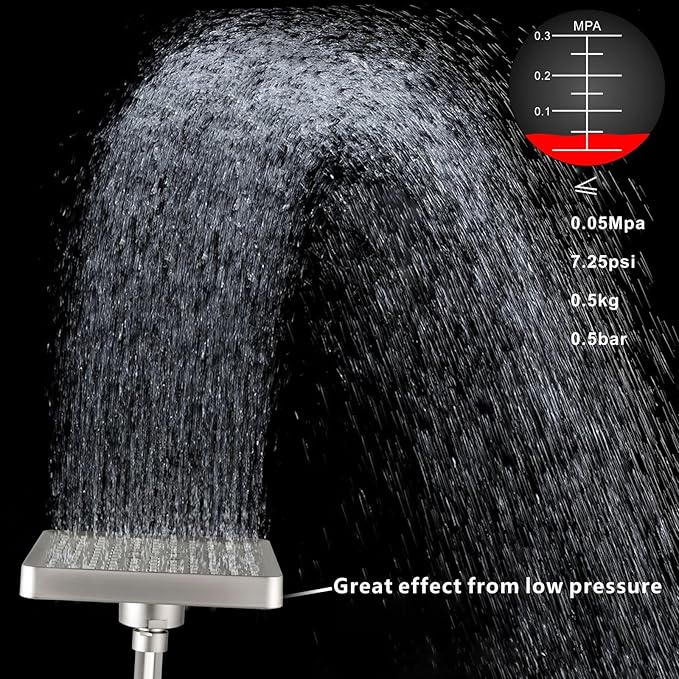 Voolan High Pressure Rain Shower Head - Luxury Modern Look - The Adjustable Replacement For Your Bathroom Showerhead - 6" Square High Flow Pressure Boosting Showers (Brushed Nickel)